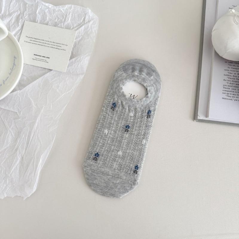 Summer Lightweight Mesh Boat Socks for Women with Floral Patterns, Shallow Cut, Invisible Design, Anti-slip, Non-slippery, Breathable Short Socks