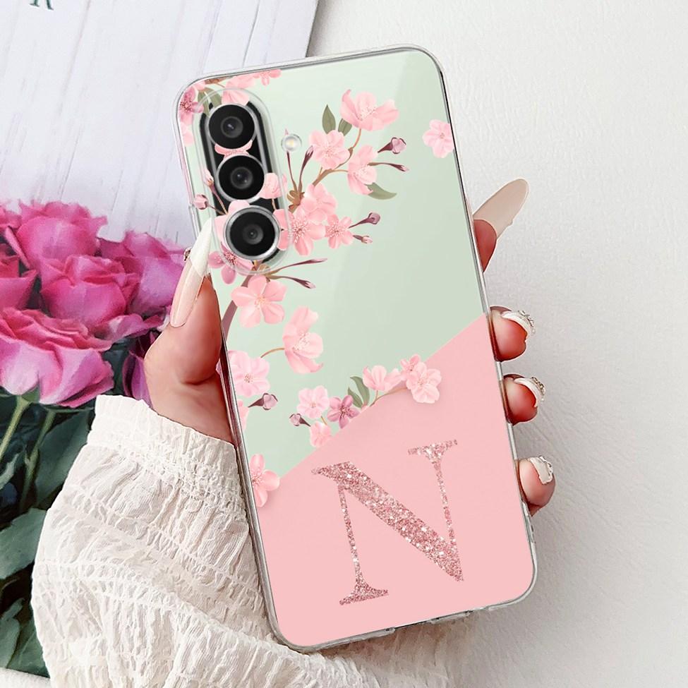 For Samsung M56 Case SM-M566B Clear Fashion A-Z Letters Luxury Flowers Crown Soft TPU Bumper For Samsung Galaxy M56 Back Cover