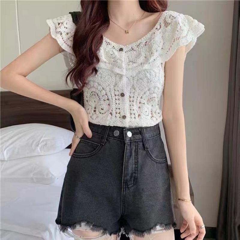 

Женский свитер без рукавов, женский вязаный жилет, новая французская шикарная маленькая рубашка с выемкой под ключицей, тонкий и короткий кружевной топ one size белый