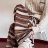 2025 Women's High Waist Retro Wool Striped Wide Leg Pants - Casual, Slimming, and Loose Fit