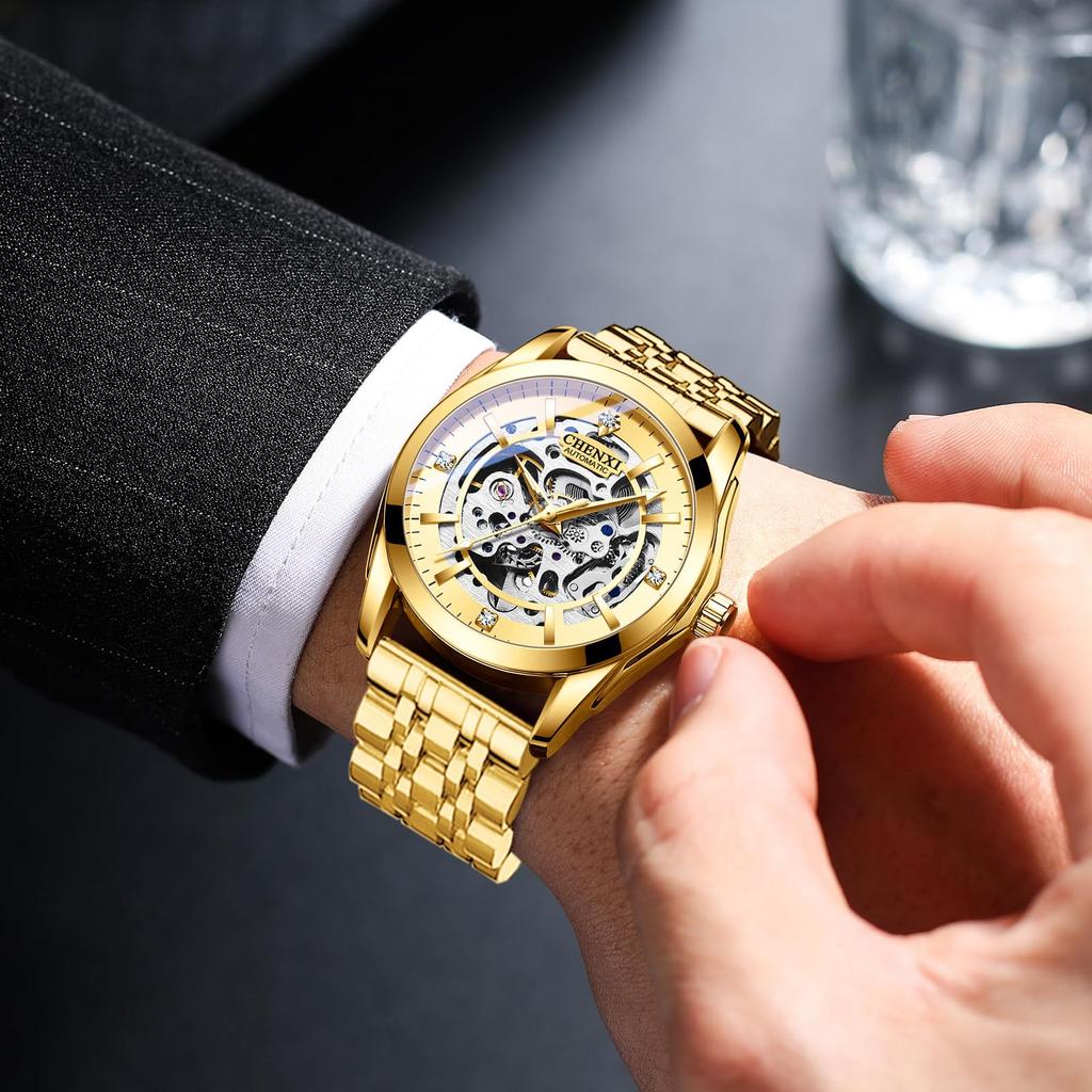 Men's Stainless Steel Round Open Heart Watch Stylish Accessory, Popular Fashion, Formal Business, Gift for Anniversary, Birthday - Gold