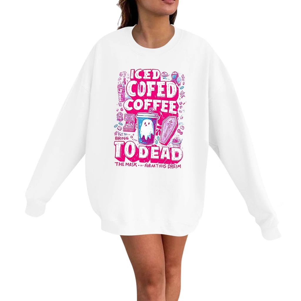 Women's Casual Fashion Long Sleeve Halloween Print Pullover Round Neck Sweatshirt