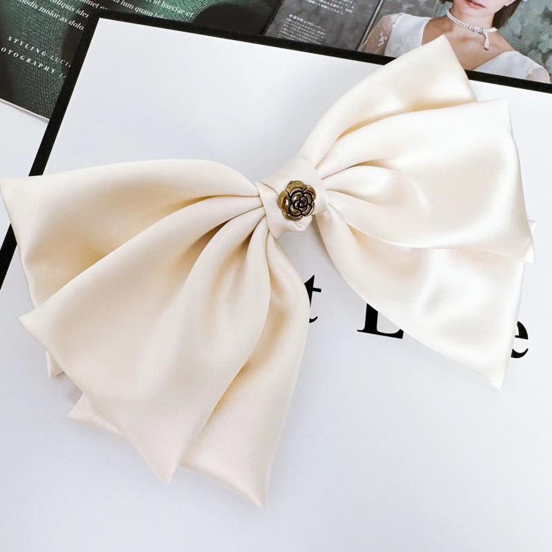 Elegant Black Satin French Bow Hair Clip - Korean Style High-End Celebrity Fashion