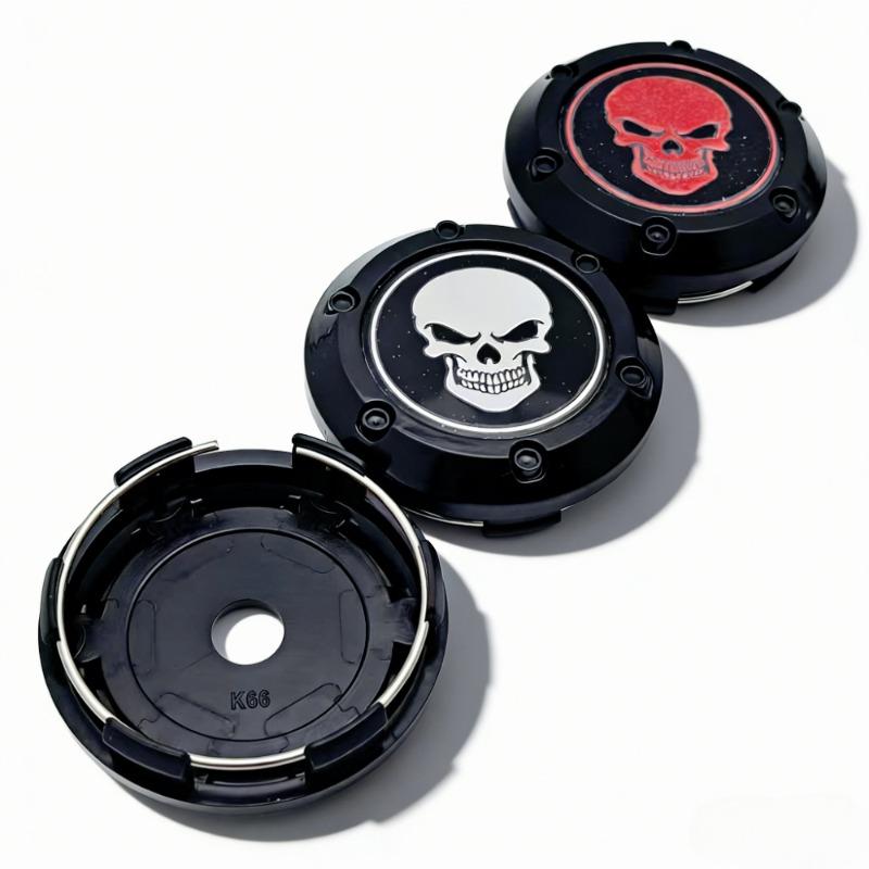 4pcs Skull Logo Emblem Car Wheel Center Caps 66MM Clips 62MM Rim Hubcaps Dust Cover Hub Wheels Cap Replacement Car Accessories