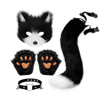 Faux Fur Fox Tail Set Cat Wolf Cosplay Costume Plush Masque Fluffy Paw Gloves Halloween Christmas Party Role-Playing Accessories