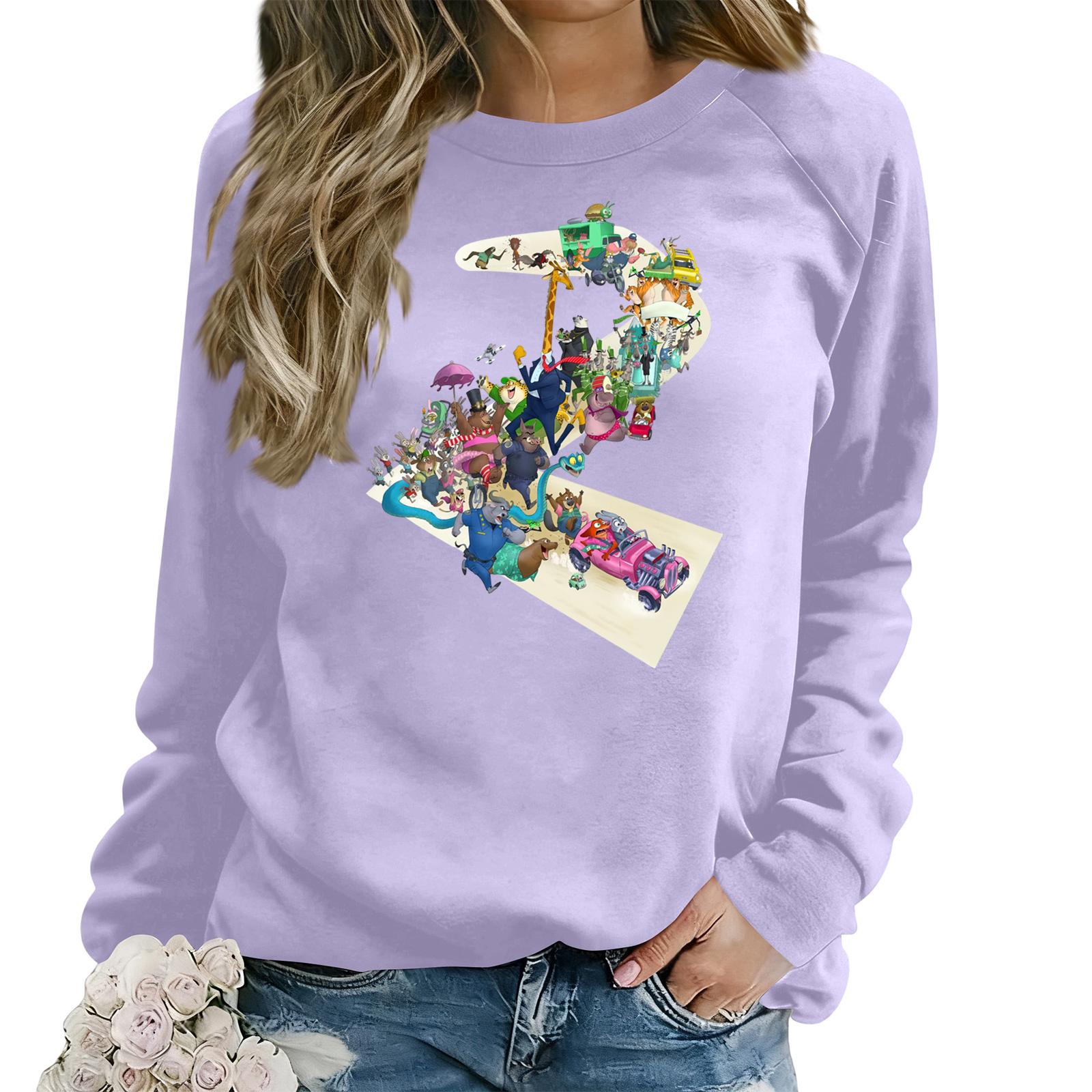 

Women s Fashion Casual Long Sleeve Loose Printed Sweatshirt S фіолетовий