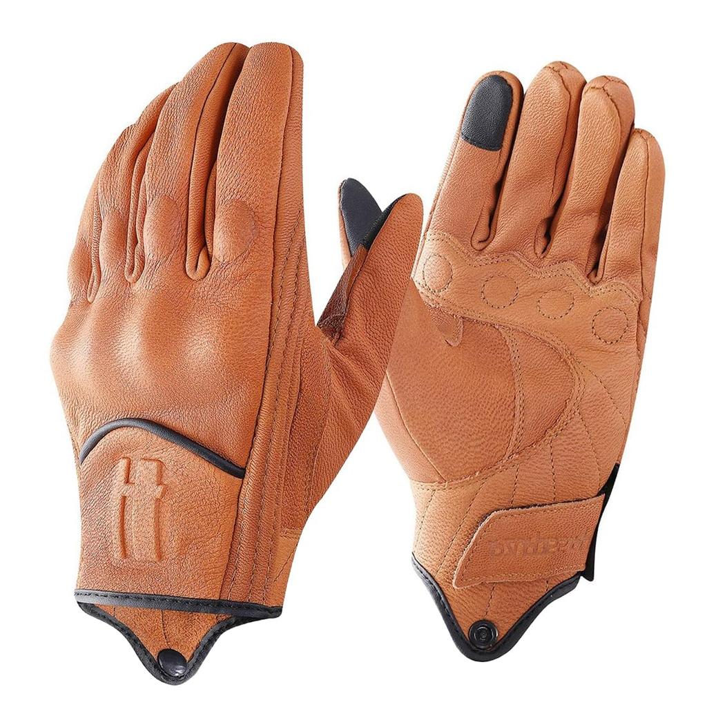 Harssidanzar Leather Motorcycle Gloves with Powersports Joint Protection Motorcycle Gloves Small Men's Touchscreen, GM028JP, Yellow,