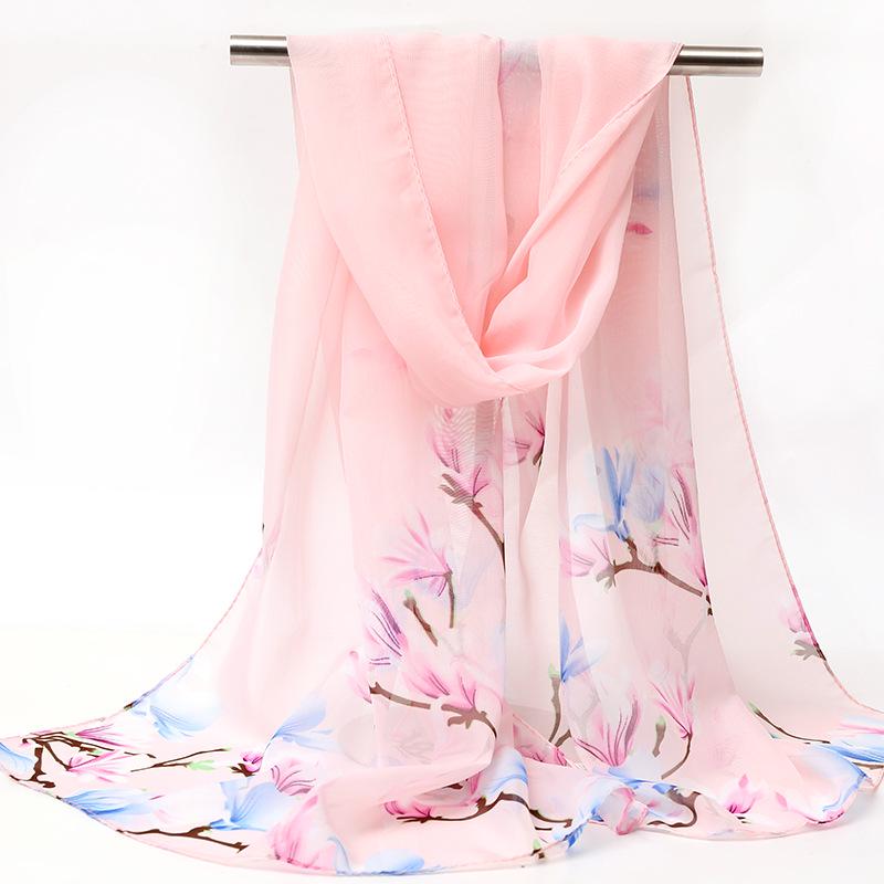 2026 Silk Chiffon Women's Scarf: Korean Style, Versatile, Long, and Thin for Spring, Autumn, Beach, or Winter Decoration