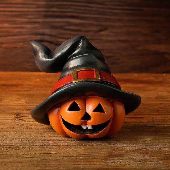 Indoor Outdoor Halloween Pumpkin Ornament Witch Hat Design Retro Cute Pumpkin Figurine Table Festival Decoration