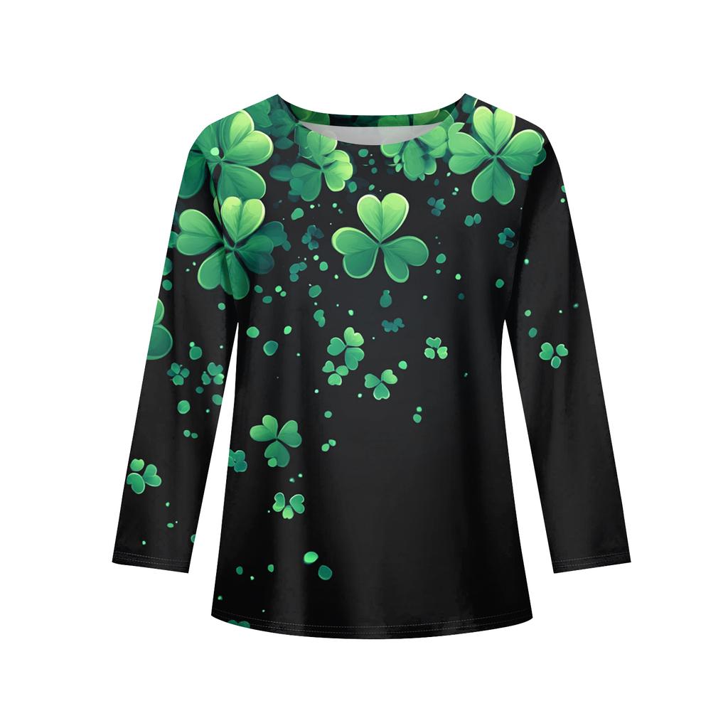 Flickor Långärmade T-shirts Barn Hösttoppar Rundhals Tryckta Bas T-shirts Saint Patrick's Day
