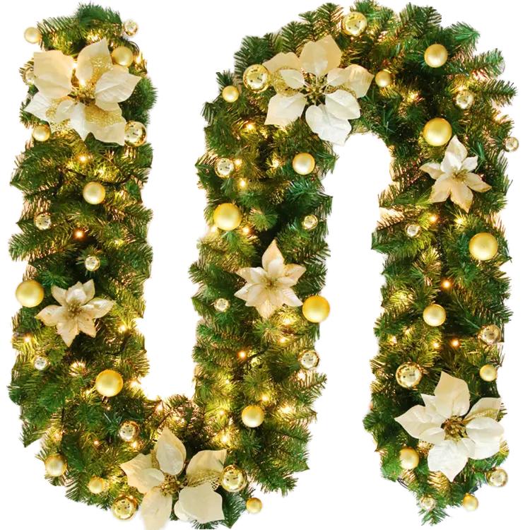 2.7m Green Christmas LED Garland PVC Artificial Tree Banner & Wreath Decorative for Holiday Home Decor