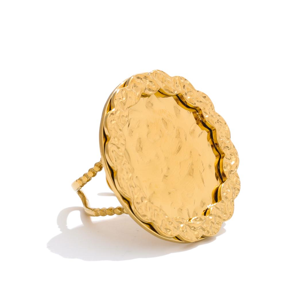 

Eetit Популярное Металлическое Кольцо из Нержавеющей Стали с Регулируемым Открытым Дизайном в Виде Цветка и Молотка, Золотистая Текстура с PVD-покрытием, Привлекательные Ювелирные Изделия Новинка 7 золотой