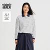 BENLAI Damen Gestreiftes Waffelstrick Poloshirt mit langen Ärmeln
