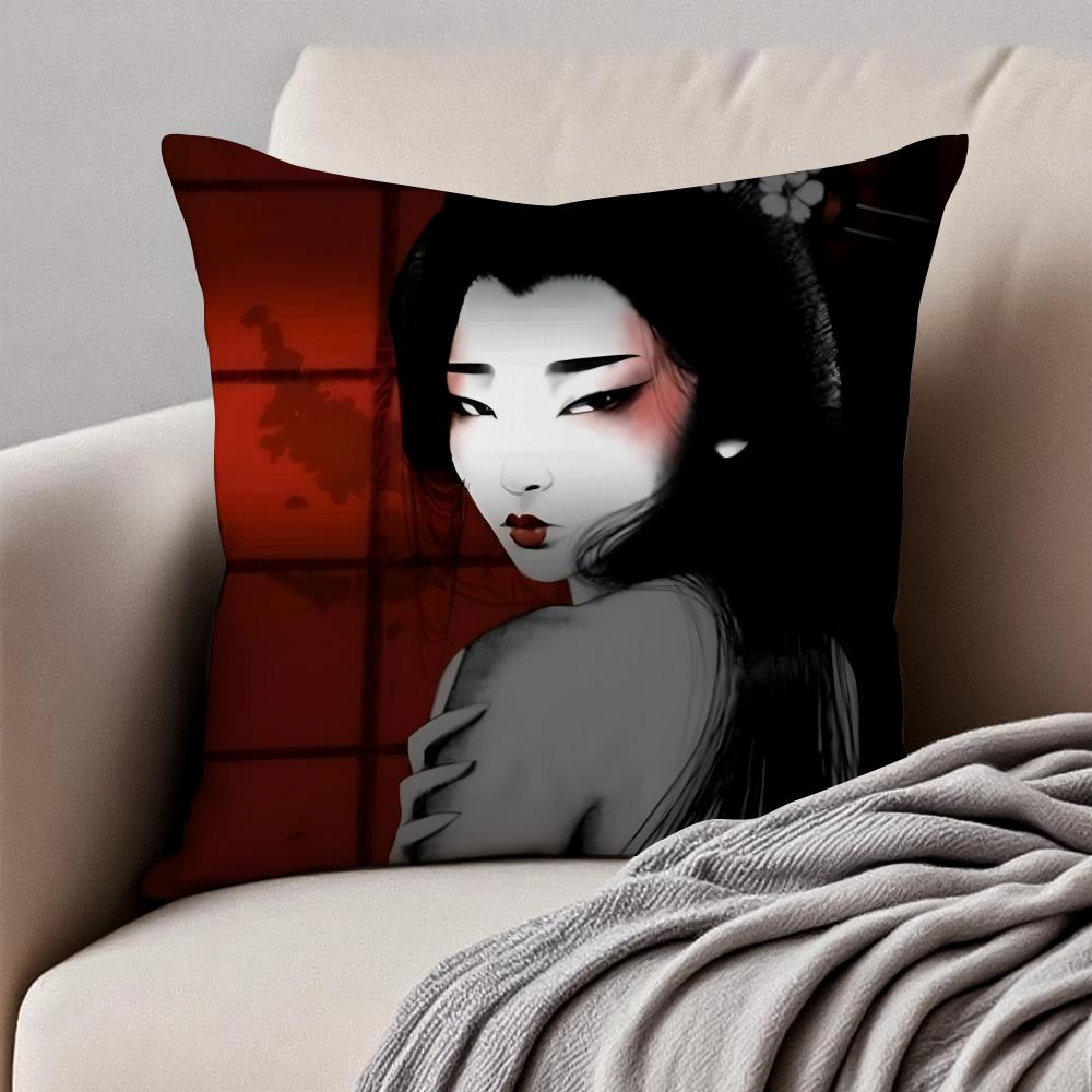 B-Blue Eye Samurai Cushion Cover Pillowcase Anti-Dustmite Invisible Zipper Short Plush Sofa Cushion