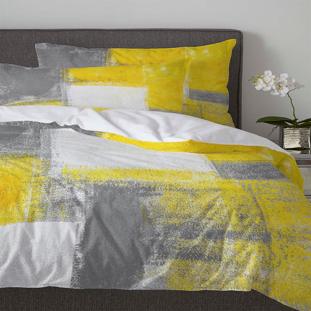 Oil Painting Abstract Geometric Yellow Gray Duvet Cover With Pillow Case 3pcs Bedding Set Quilt Cover Double Bed Home Textile