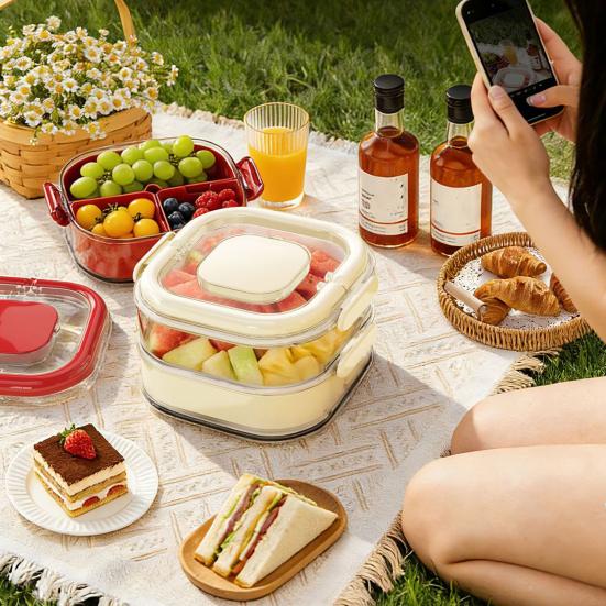 Fruit Storage Box Leak-Proof Sealed Multi-layer Food Container with Partition And Top Storage Portable Lunchbox for Kitchen Outdoor Camping
