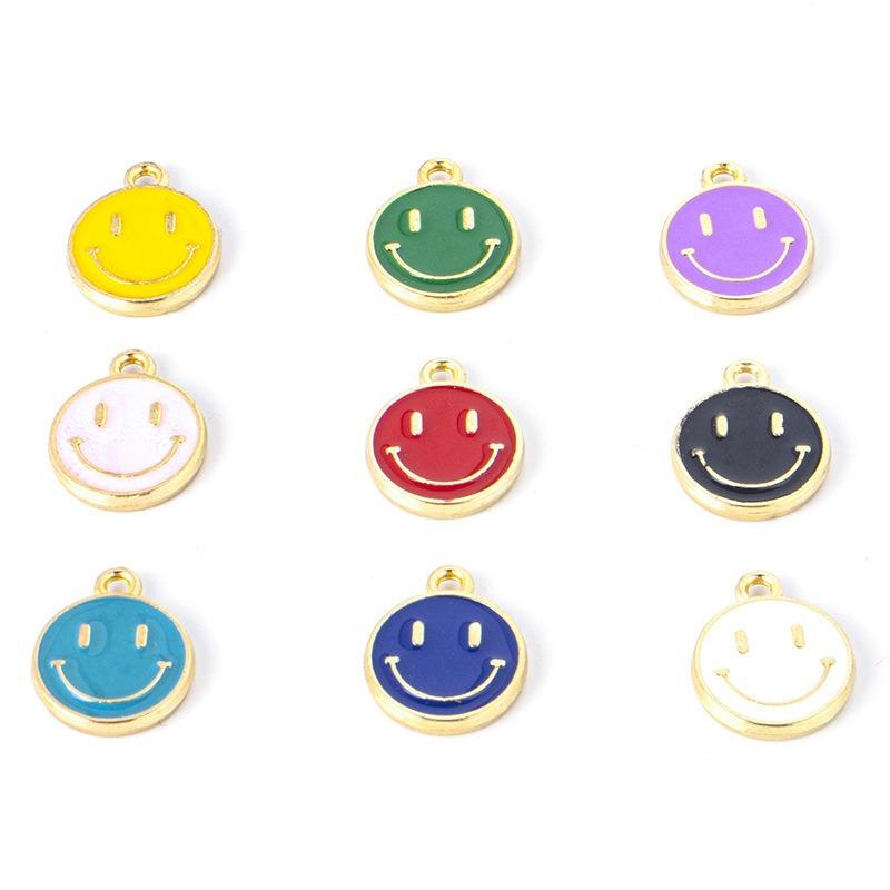 Round Alloy Oil Drip Mini Pendant Vibrant Smiley Face Charm Handcraft Ornament Fashion Bracelet Necklace Earring Making Raw