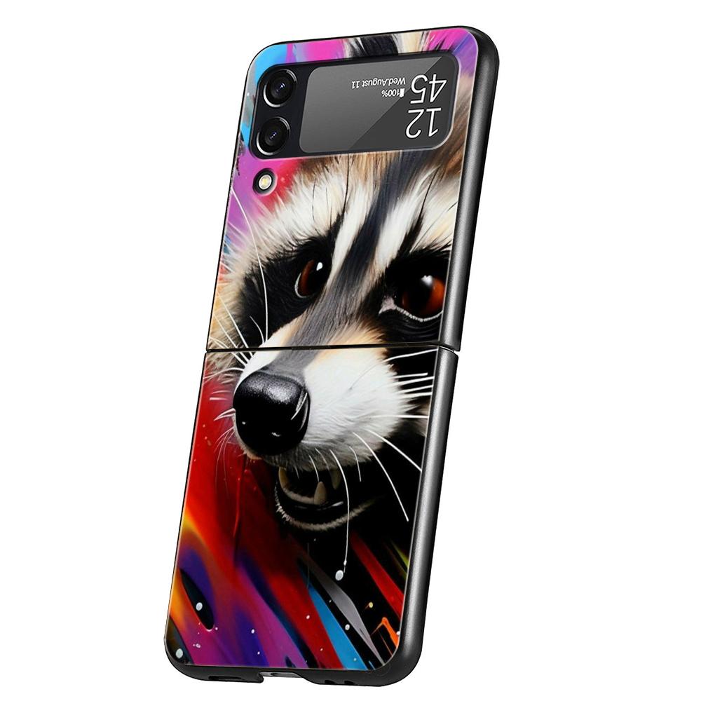 Hard PC Phone Case For Samsung Galaxy Z Flip 7 6 5 4 Black Cover For Galaxy Z Flip 3 Foldable Shockproof Capas Mapache Funda Bag