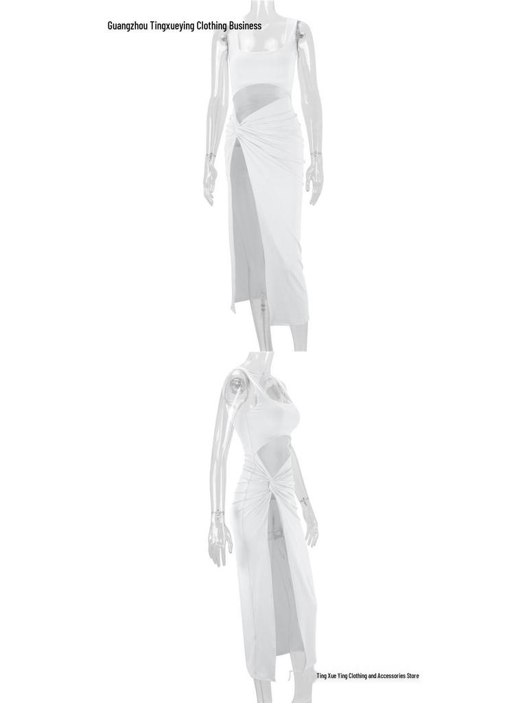 Women's Spaghetti Strap Hollow Out Long Skirt Dress