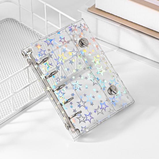 A6 Star Binder Cover Color-Changing PVC Notebook Cover with Reflective Design Transparent Spiral Planner Journal Sketchbook Accessories