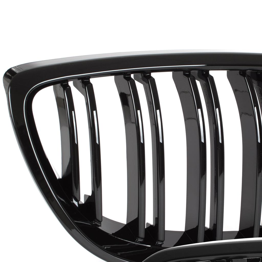 BMW 3 E92 E93 06-10 Kühlergrill-Einsätze zwischen den Scheinwerfern (Nieren) linkes + rechtes Set SCHWARZ GLÄNZEND DOPPELSTREIFEN