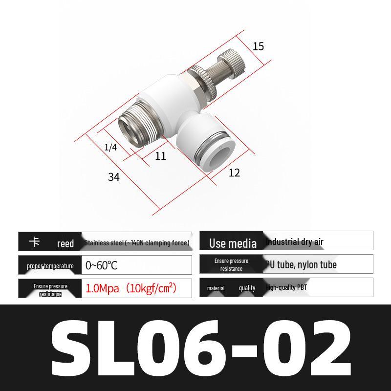 Pneumatyczny regulowany zawór dławiący serii SL (4/6/8/10/12) dla złącza rurki pneumatycznej i cylindra