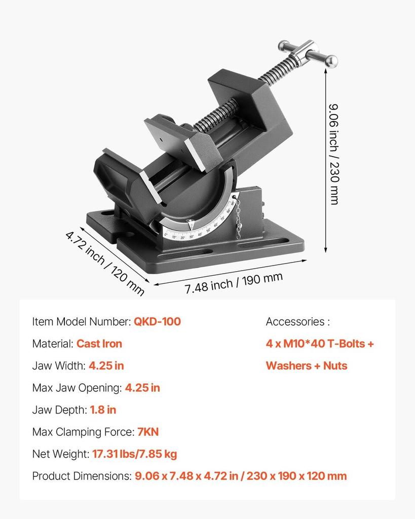 Tilting Vise, 4.25 Inch Jaw Width, Portable Drill Press Bench Vise, 090° Adjustable Tilt, Durable Cast Iron Construction, Workbench Vice for