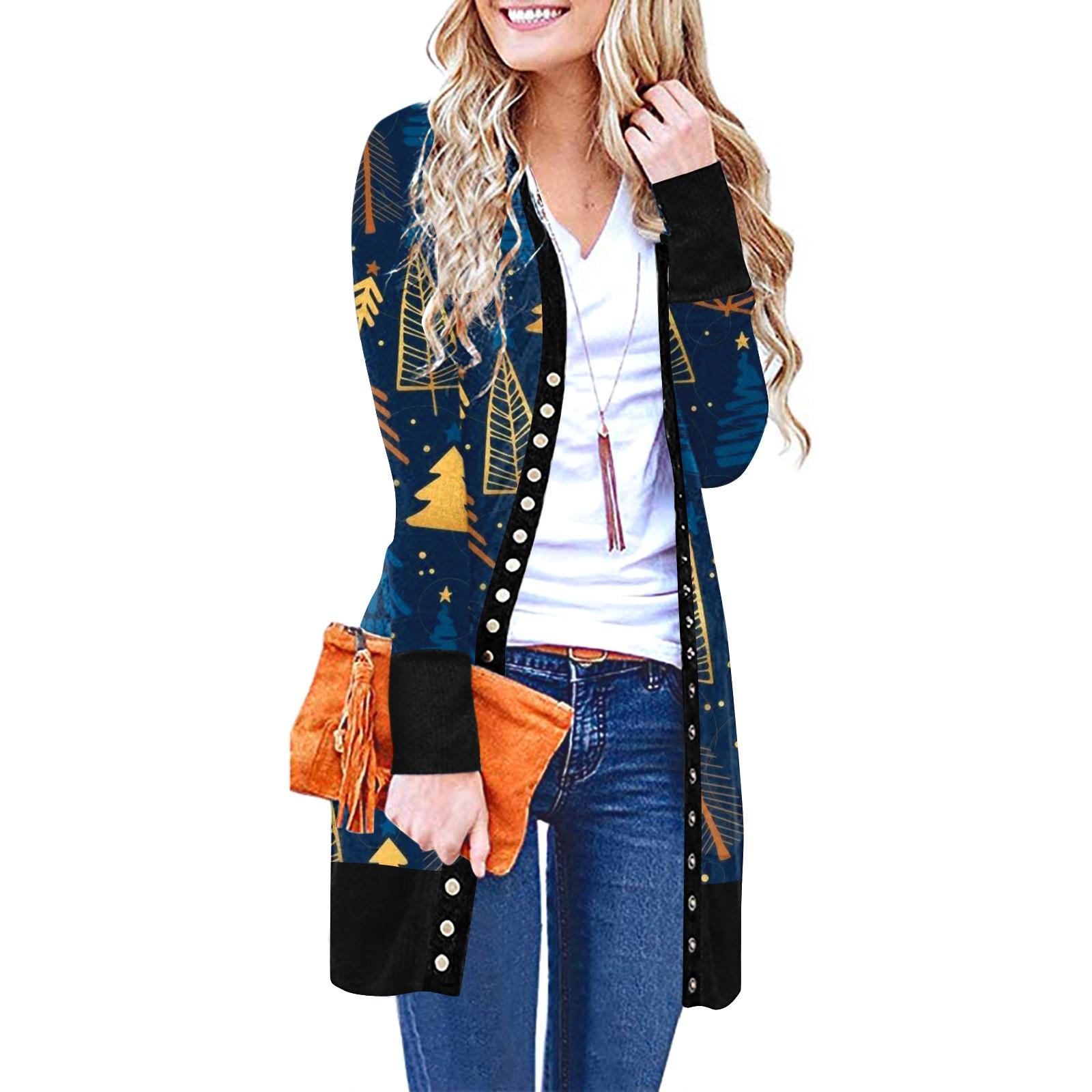 

Женский рождественский кардиган с длинным рукавом и принтом, легкое пальто XXL тёмно-синий