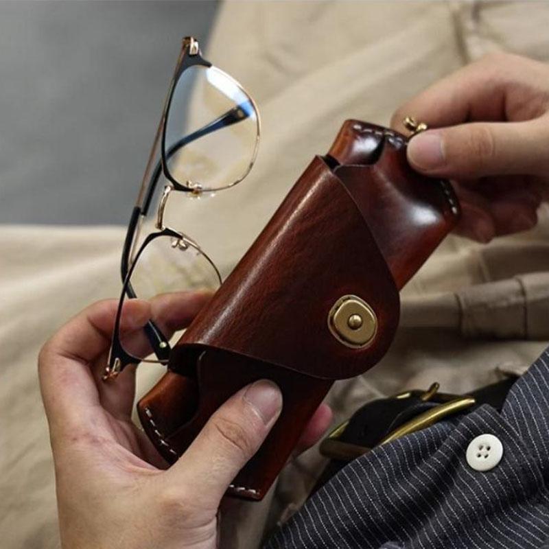 Unisex Retro Hanging Pu Leather Glasses Bag Portable Lanyard Hanging Sunglasses Case Simple Handmade Glasses Storage Box