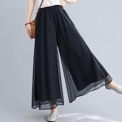 Pantalones de verano para mujer, pantalón Culotte de pierna ancha, cintura alta, gasa fina, culotte informal de talla grande para mujer