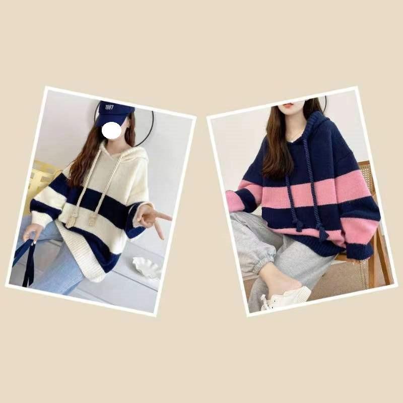 Loose Lazy Wind Hooded Sweater Women's New Autumn Loose Large Size Knitted Sweater Medium and Long Coat