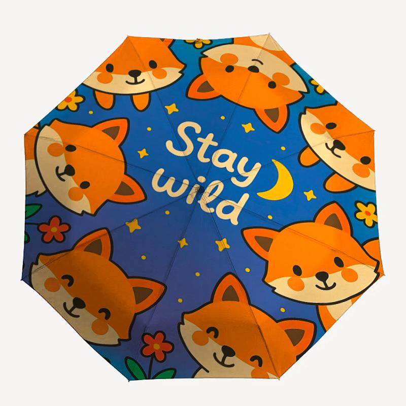 

1pc Foxes Night Automatic Folding Umbrella - Compact 8-Rib Design, Durable Plastic & Iron, Lightweight for Outdoor Daily Use205