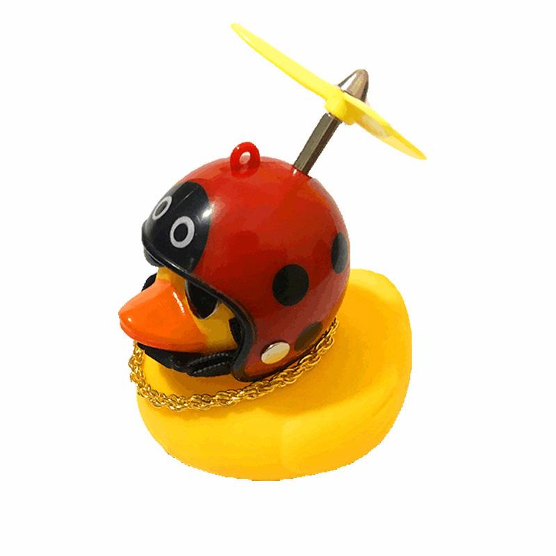 Car Broken Wind Small Yellow Duck With Helmet Airscrew Bicycle Moto With Straps Auto Pasted Accessories Interior Cycling Decor