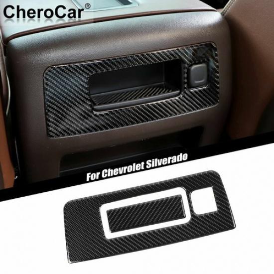 Soft Carbon Fiber Armrest Storage Box Trim For 14-18 Chevy Silverado CMC Sierra