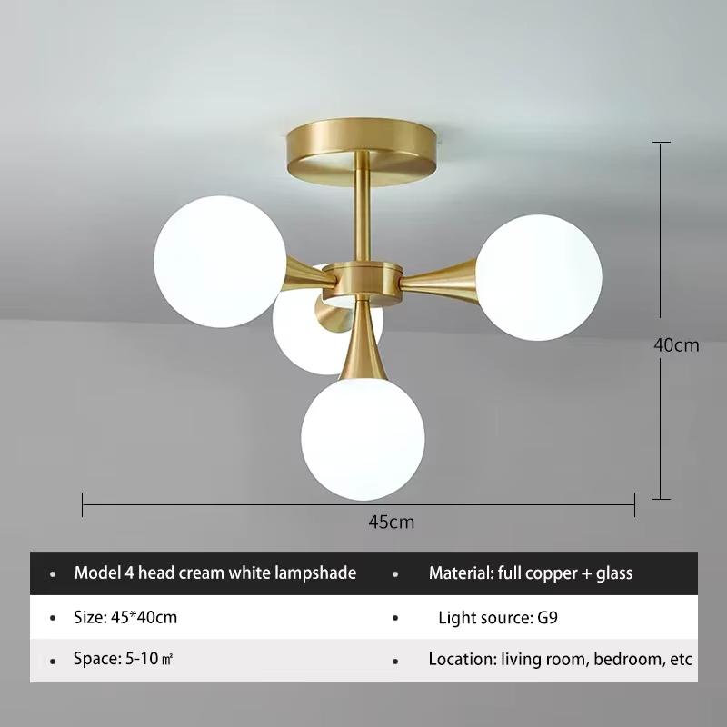 Minimalist Luxury Copper LED Ceiling Chandelier Nordic White Glass Ball Ceiling Lamps Living Dining Room Bedroom Light Fixture