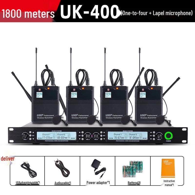 Professional UHF Dual Wireless Microphone System with Handheld and Headset for Conference, Performance, and KTV