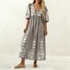 Abito Casual da Donna alla Moda con Scollo a V, Maniche a Bolla, Stampa Floreale, Vestibilità Larga, Schiena Svuotata, Manica a Tre Quarti