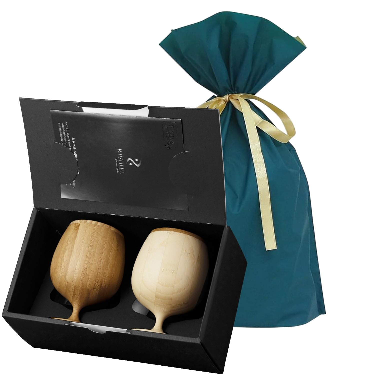 

[Set] 2-Piece Set (RIVERET Brandy Vessel Glasses, 250ml, Bamboo, Dishwasher Safe, White/Brown, RV-117WB, Pair, Includes Gift Bag with Ribbon)