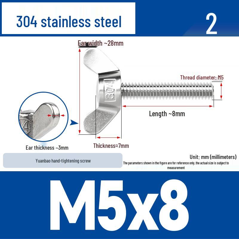 304 Stainless Steel Butterfly Weld Screw Yuanbao Hand-Tight Horn Bolt M3-M16