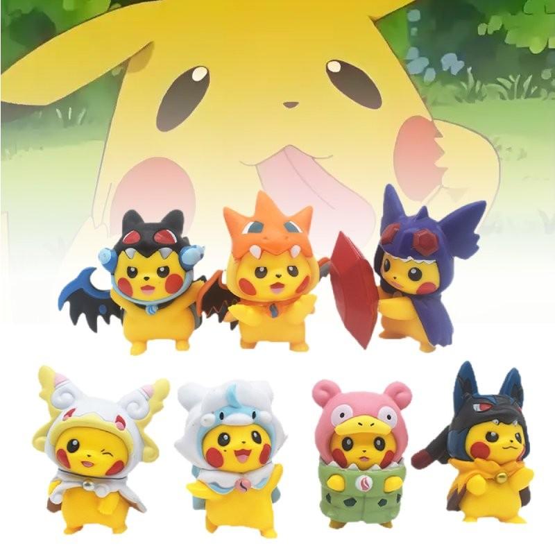 Adorable 7 Piece Pikachu Transformation Plush Toy Set Cute Cartoon Pvc Figures