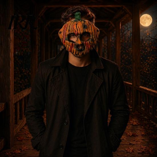 Dreidimensionale Texturmaske Halloween Kürbis für Erwachsene, Gruselig-Schauriger Kopf Retro Used Full Face Maskerade Requisite, Cosplay Kostüm