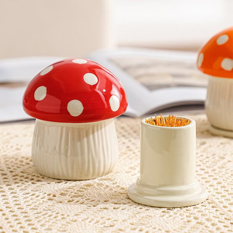 Cute Mushroom Toothpick Holder Ceramic Floss Box Desktop Decoration