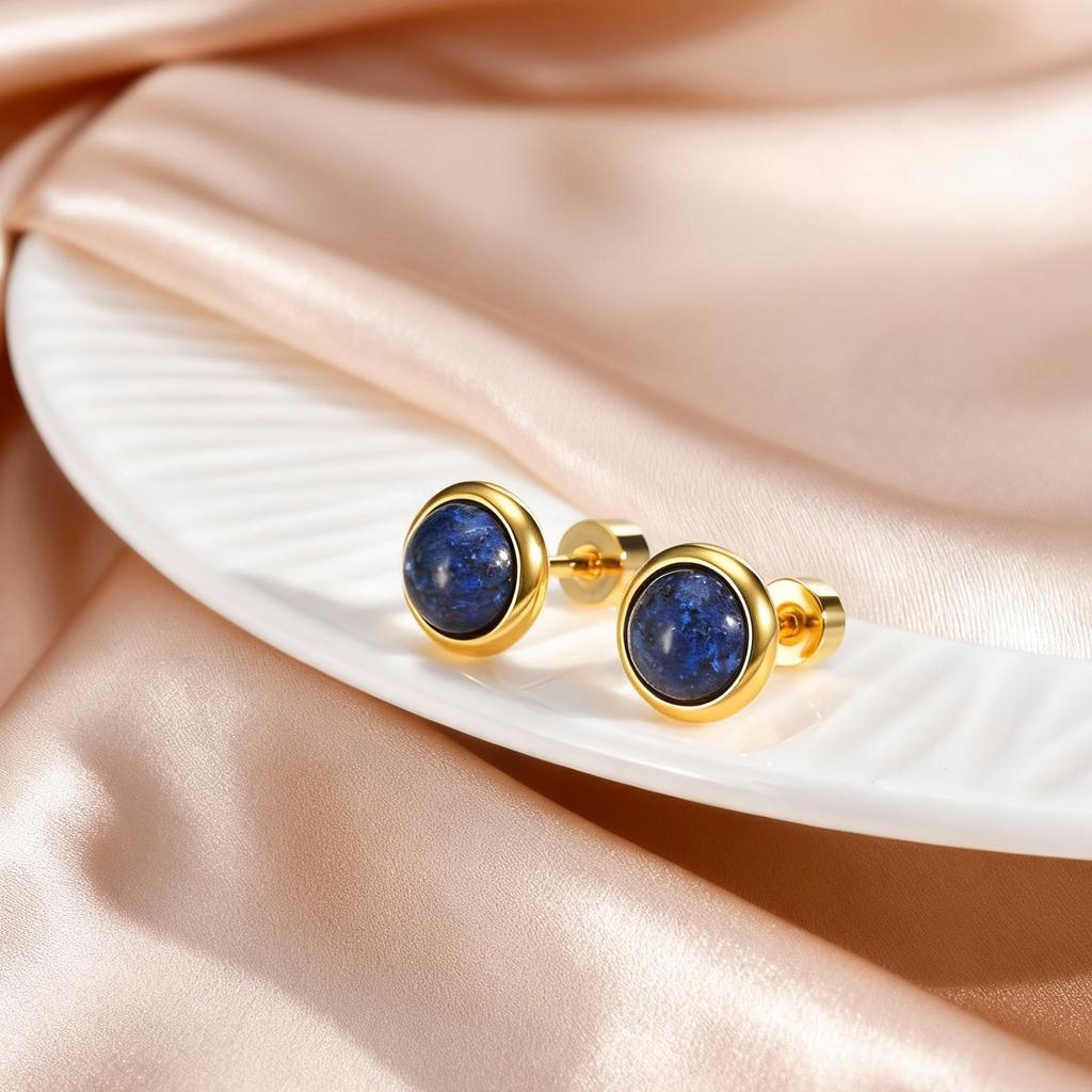 Trendy Natural Stone Earrings For Women, Stainless Steel Small Round Stud Earrings, Geometric Wedding Daily Jewelry Gifts