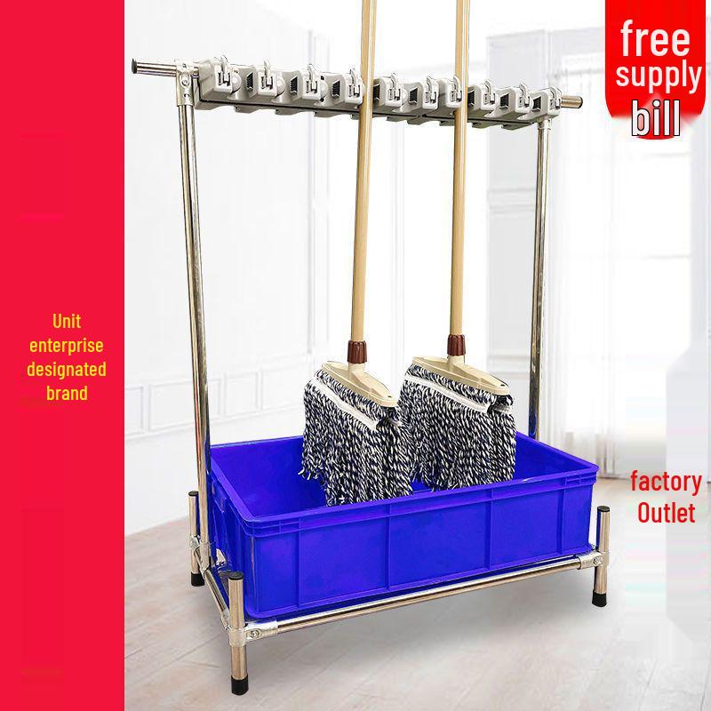 Freestanding Stainless Steel Mop and Broom Holder Rack