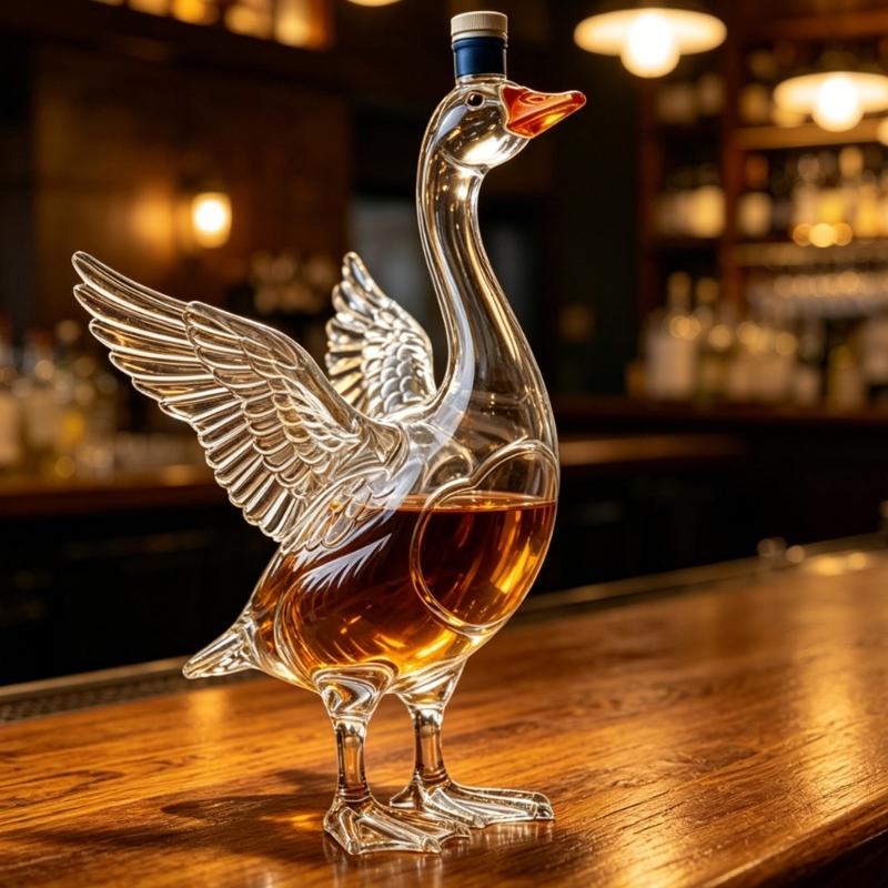 Duck Shape Whiskeys Decanter Bottle, Clear Glass Liquor Decanter for Home Bar Users, Hosts, Gatherings and Table Presentation