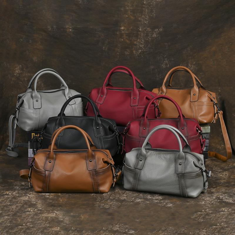Johnature Versatile Women's Handbag Handmade Retro Genuine Leather Large Capacity Solid Color Shoulder Bags