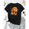 European Size Women's Casual Short Sleeve T-Shirt with Cute Golden Retriever Graphic Print - Soft Stretch Round Neck Tee