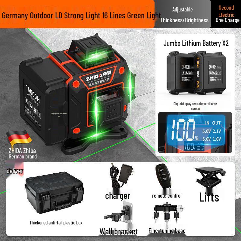 12-Line High Precision Green Infrared Level with Automatic Outdoor Wall Sticking and Self-Leveling