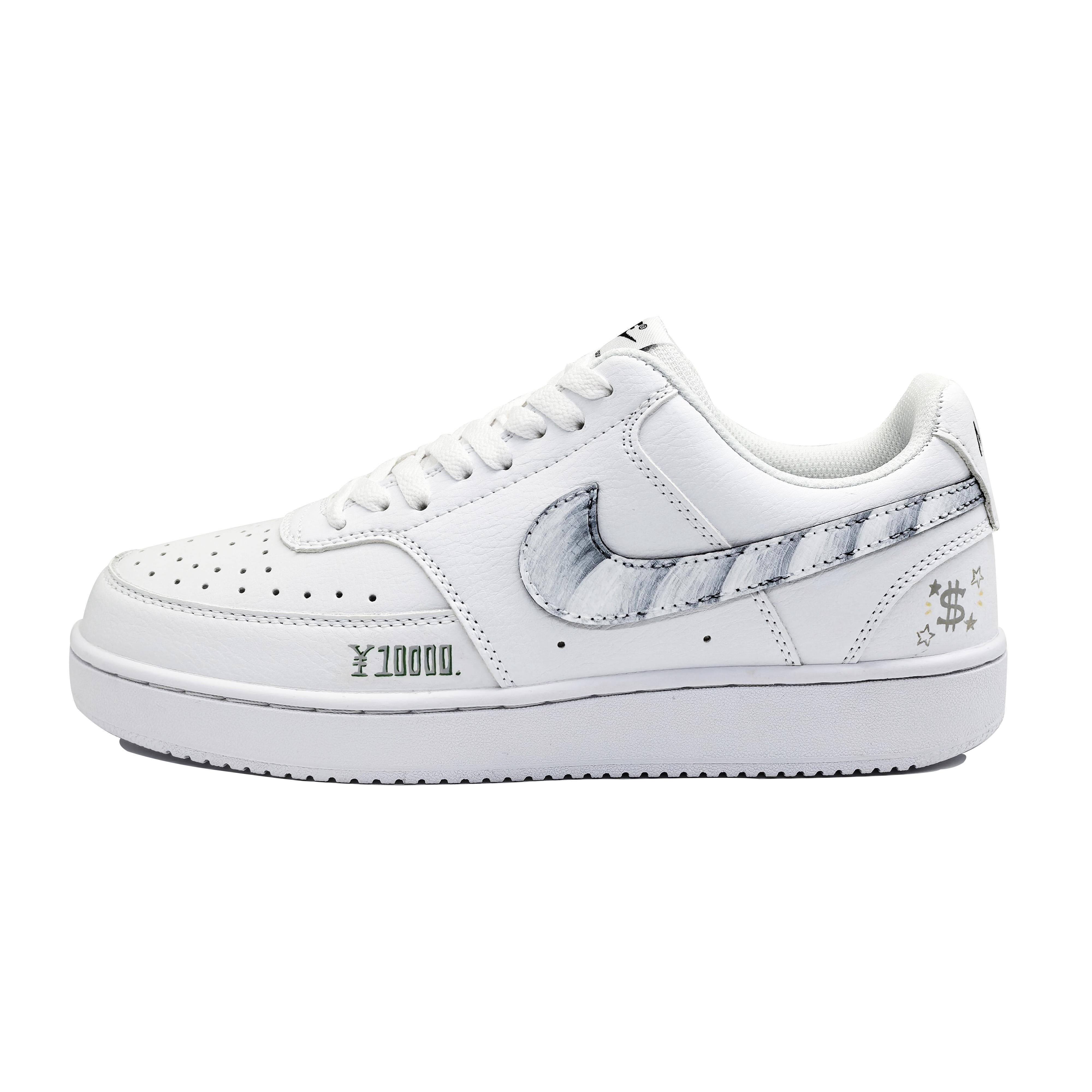 

Nike Court Vision 1 Billionaire Leather Abrasion Resistant Low top Skateboard Shoes Unisex White Gray DH2987-101(team488-) 40.5