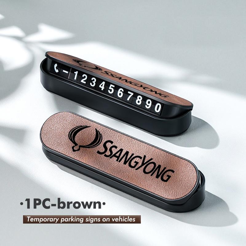 ABS+Leather Car Temporary Parking Plate Signs Phone Number Plate Park Stop For SsangYong Actyon Tivoli Rodius M200 Chairman